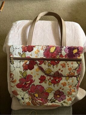Danny K Floral Tapestry Tote Bag with Tan Handles
